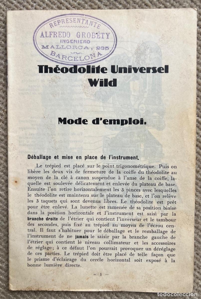 Libros antiguos: Th&eacute;odolite Universel Wild - Modo de empleo (Teodolito Universal Wild)