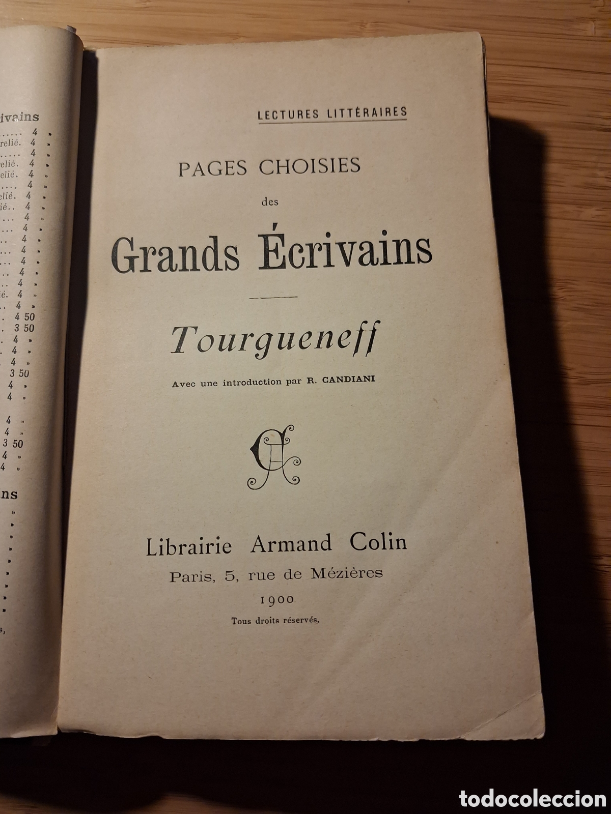 Libros antiguos: (franc&eacute;s) Pages choisies des Grands Ecrivains - Tourgueneff (Armand Colin 1900)