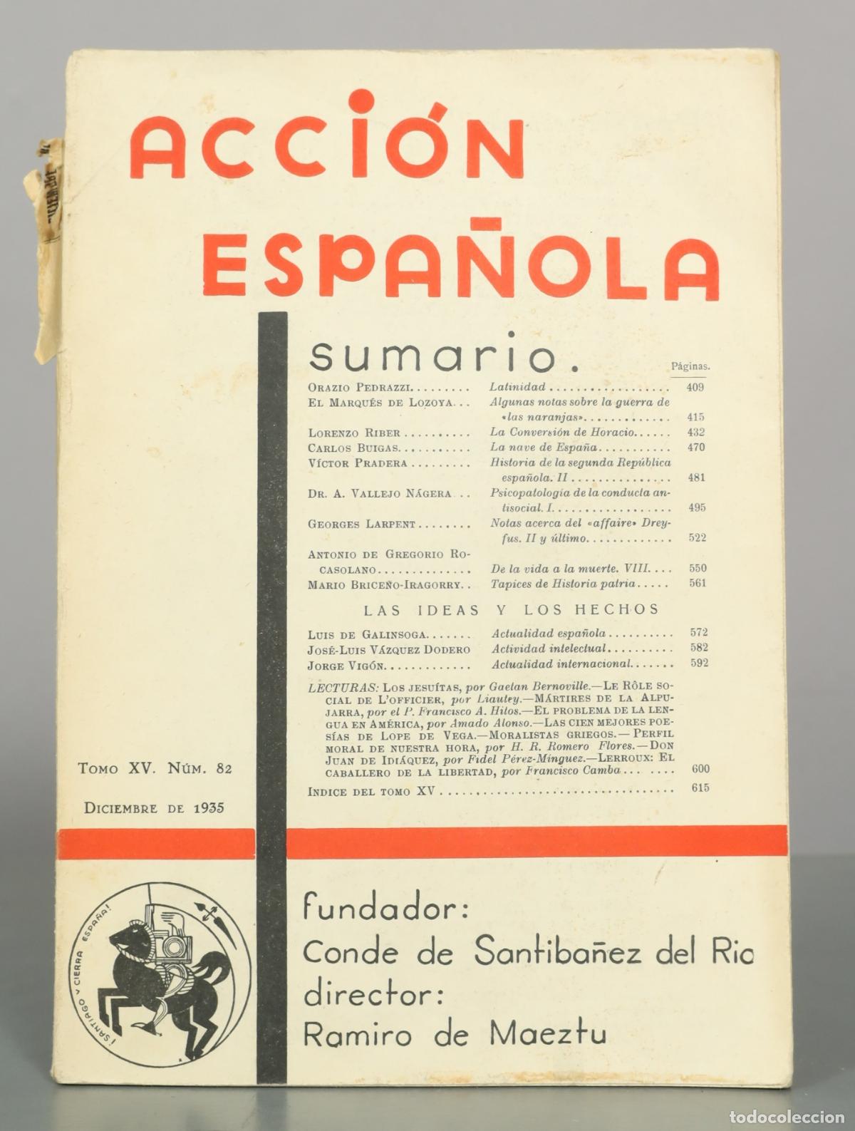 Libros antiguos: Revista Acci&oacute;n Espa&ntilde;ola - Tomo XV, N&uacute;m. 82 - Ramiro de Maeztu 1935