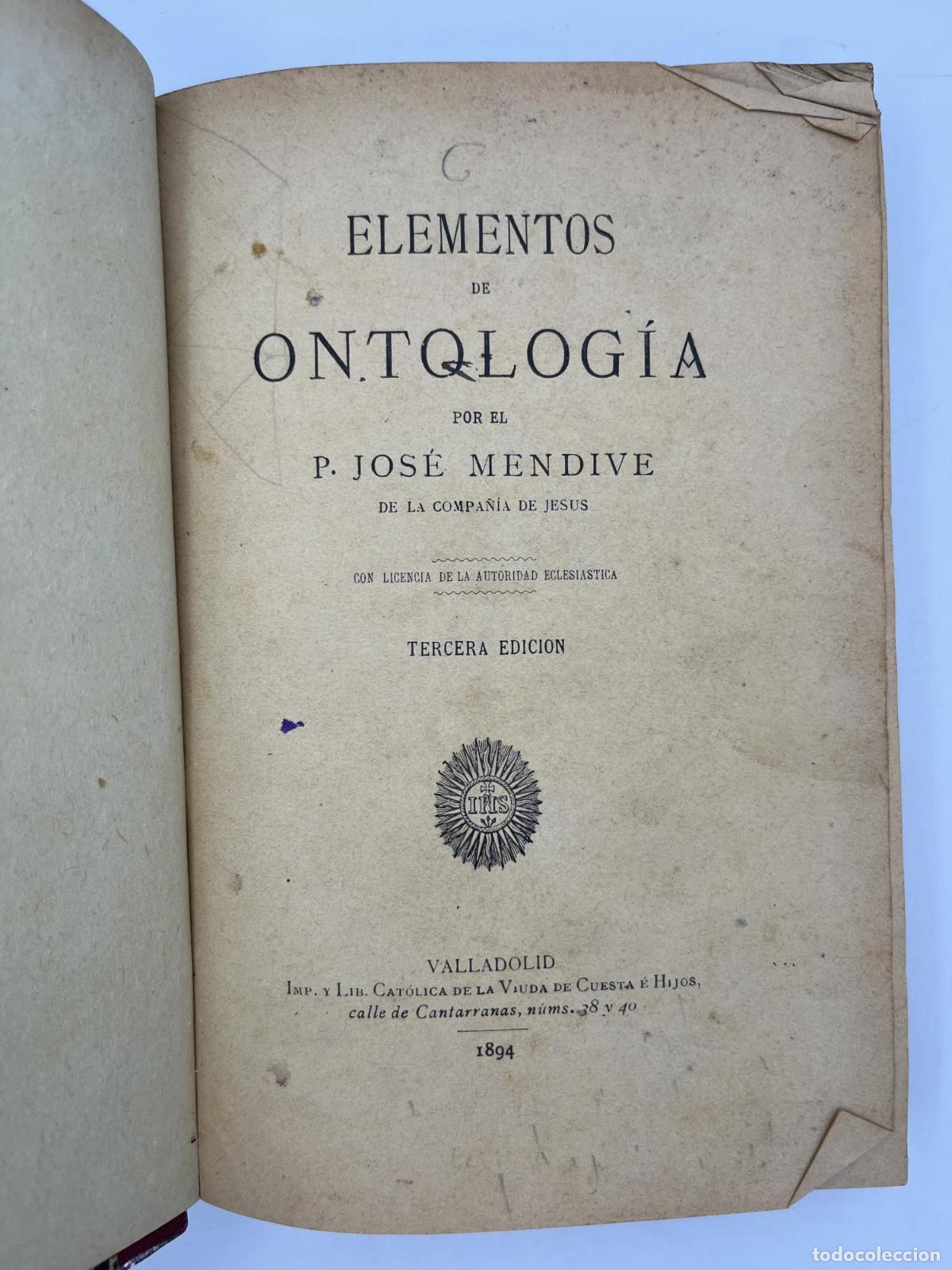 Libros antiguos: Elementos de Ontolog&iacute;a - P. Jos&eacute; Mendive