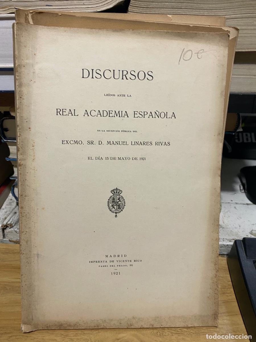 Libros antiguos: DISCURSOS, REAL ACADEMIA DE LA HISTORIA, EXCMO. SR. D. MANUEL LINARES RIVAS