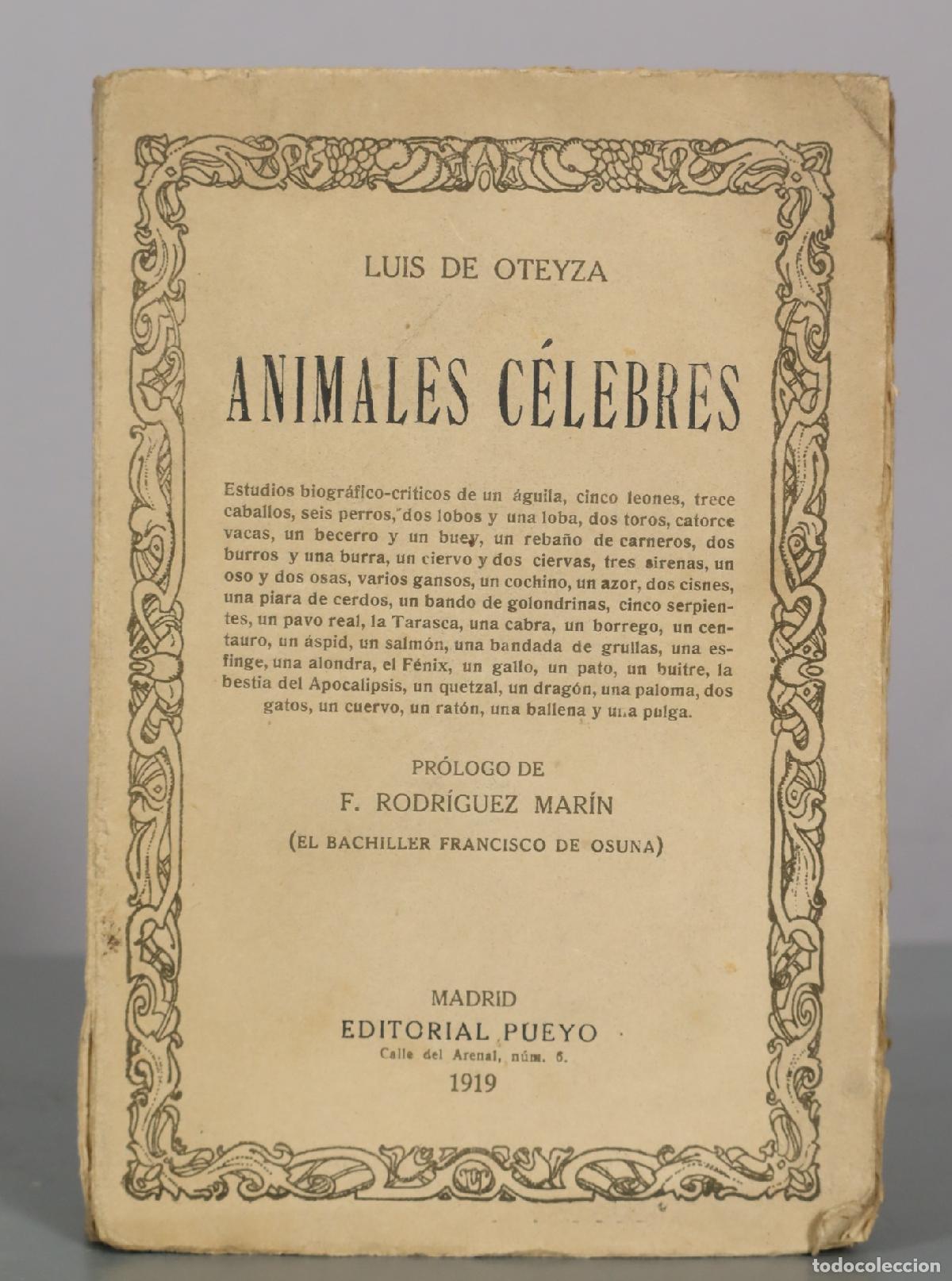 Libros antiguos: Animales c&eacute;lebres - Luis de Oteyza - Editorial Pueyo 1919