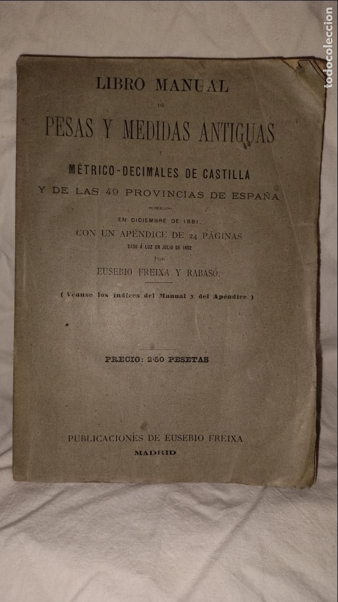 Libros antiguos: MANUAL DE PESAS Y MEDIDAS ANTIGUAS DE CASTILLA - A&Ntilde;O 1881 - RARO.