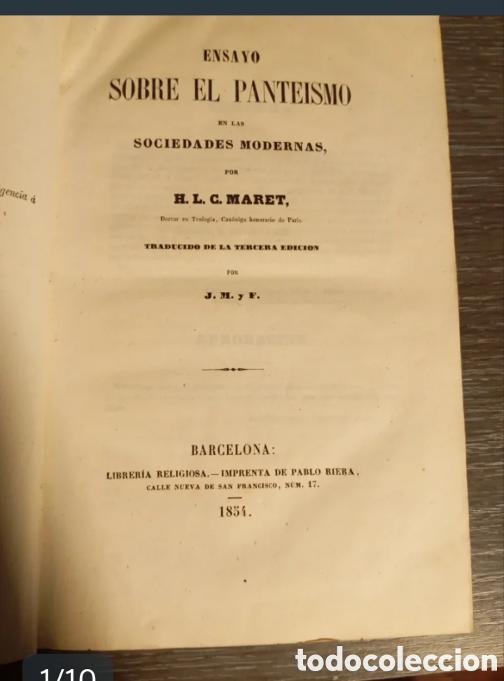 Libros antiguos: 1854.Ensayo sobre el pante&iacute;smo en las sociedades..