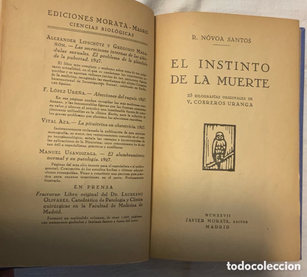 Libros antiguos: El instinto de la muerte. Novoa Santos. 1927