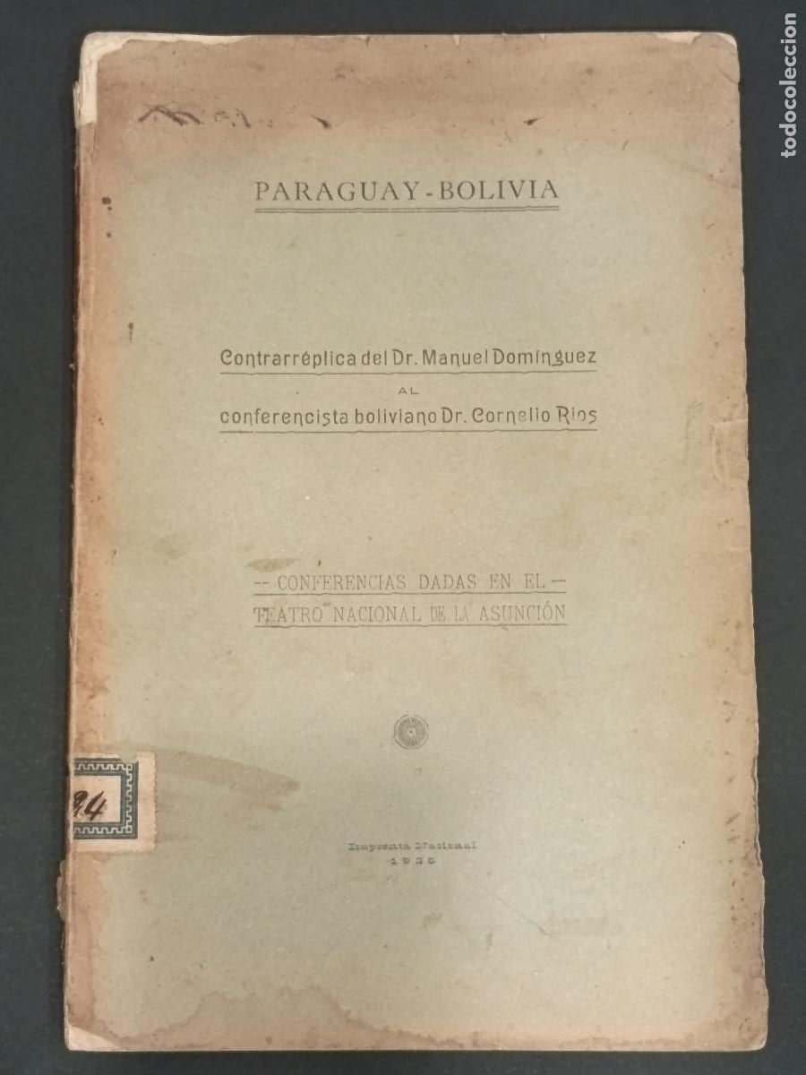 Libros antiguos: 1925 - MANUEL DOMINGUEZ. Paraguay - Bolivia