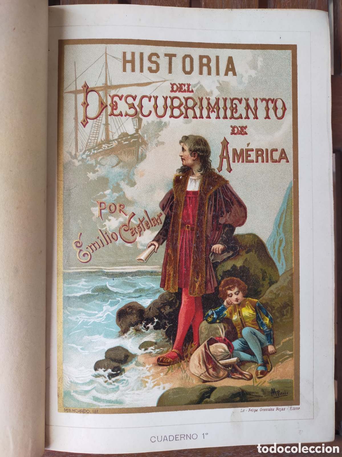 Libros antiguos: Historia del descubrimiento de Am&eacute;rica, Emilio Castelar, 2 vol&uacute;menes, 1895 +-