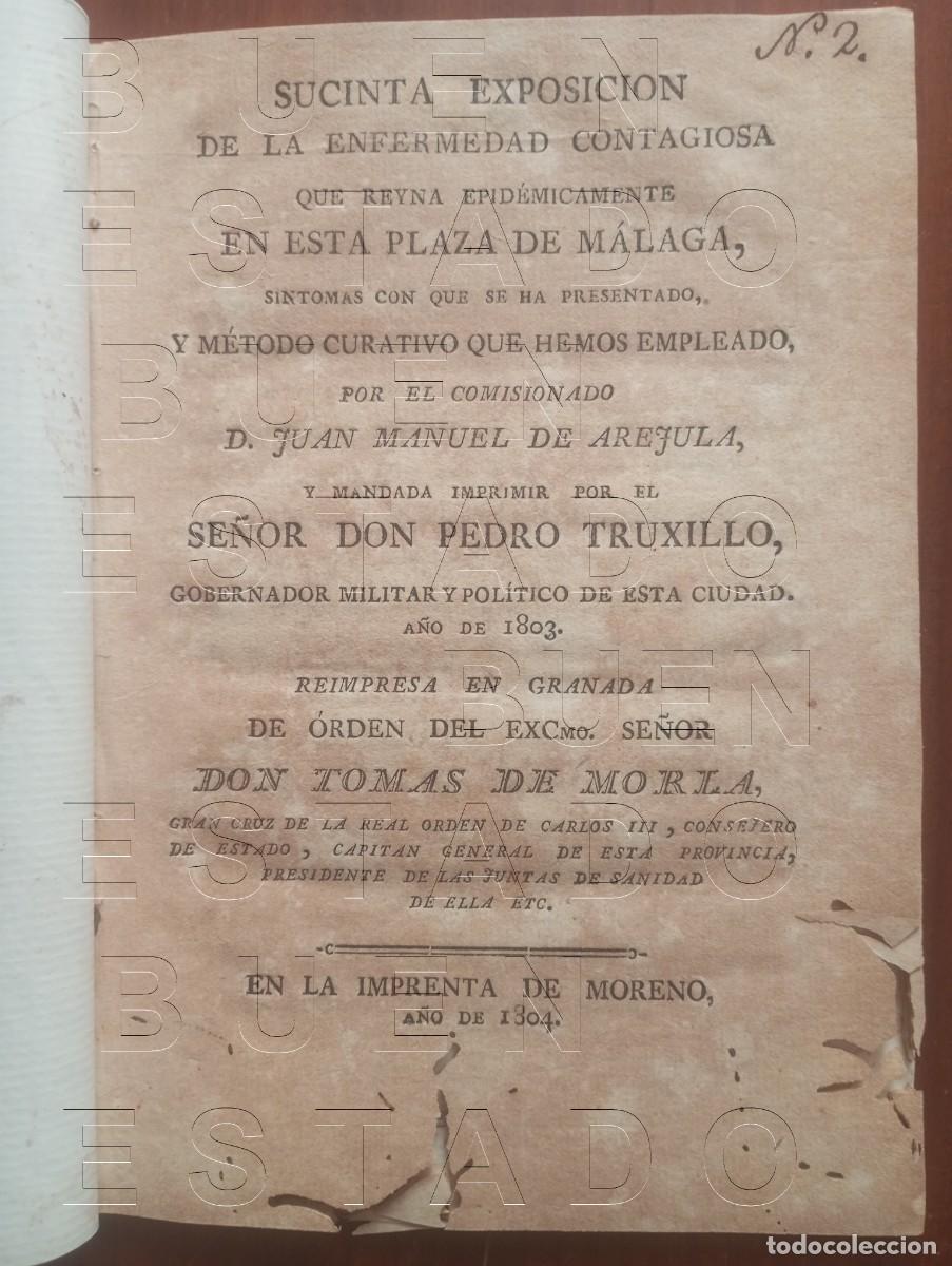 Libri antichi: MALAGA FIEBRE AMARILLA EXPOSICION ENFERMEDAD CONTAGIOSA MANUEL DE AREJULA 20 CM 26 PG U14