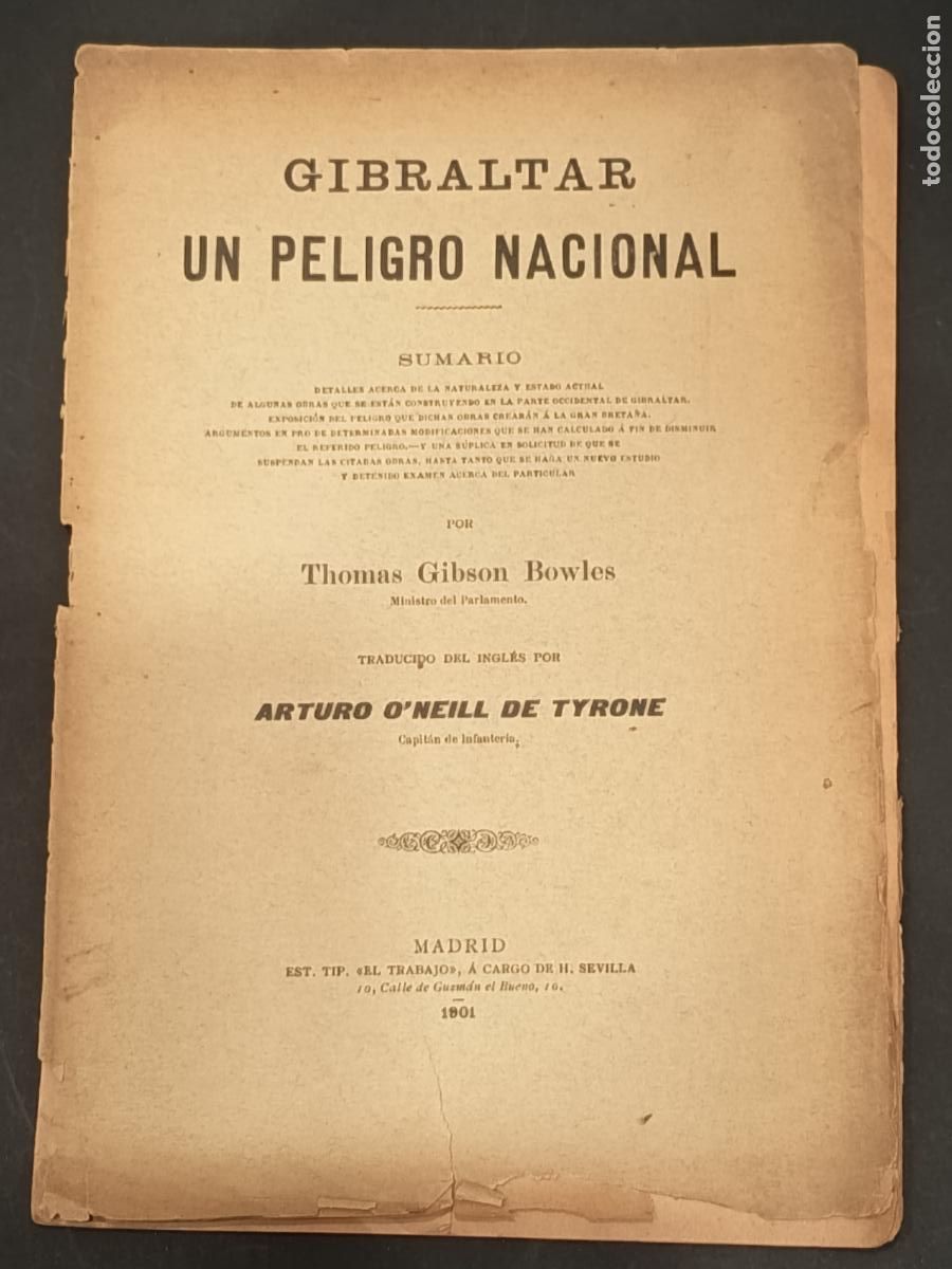 Libros antiguos: 1901 - THOMAS GIBSON BOWLES. Gibraltar un peligro nacional