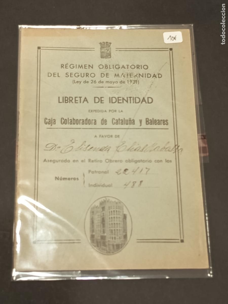 Libros antiguos: 1931 - R&eacute;gimen Obligatorio del Seguro de Maternidad Libreta de Identidad