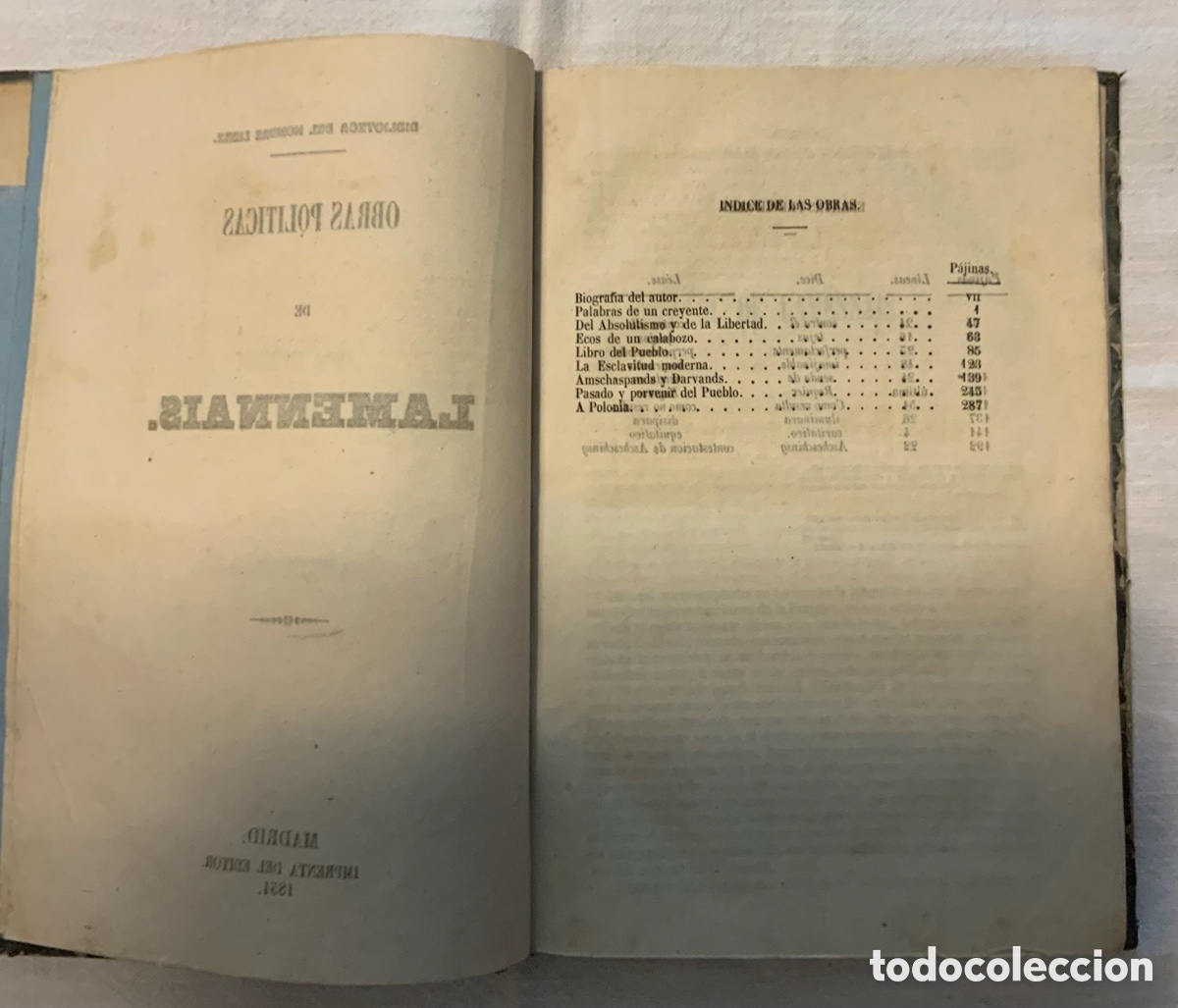 Libros antiguos: Obras pol&iacute;ticas de Lamennais. 1854 - Foto 5