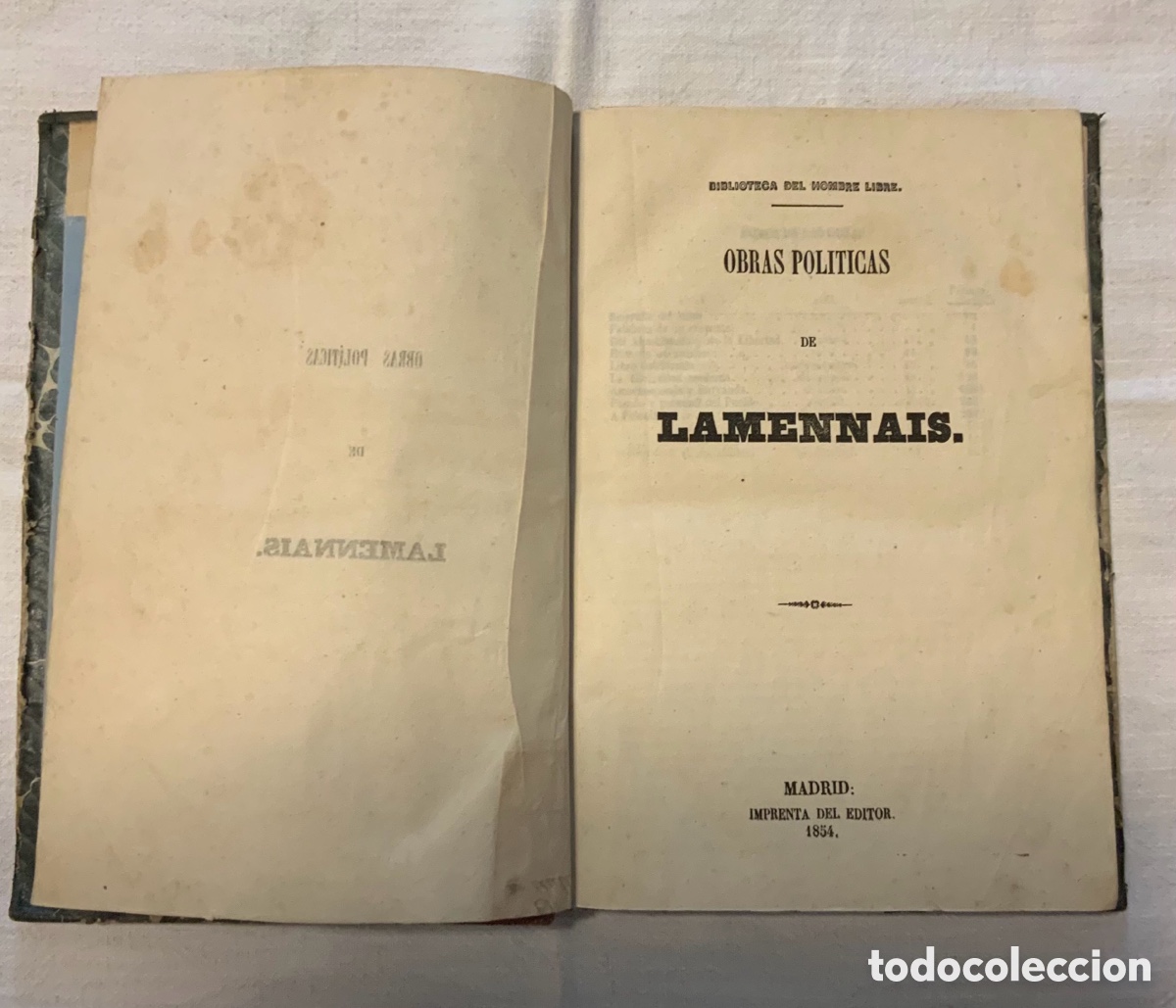 Libros antiguos: Obras pol&iacute;ticas de Lamennais. 1854