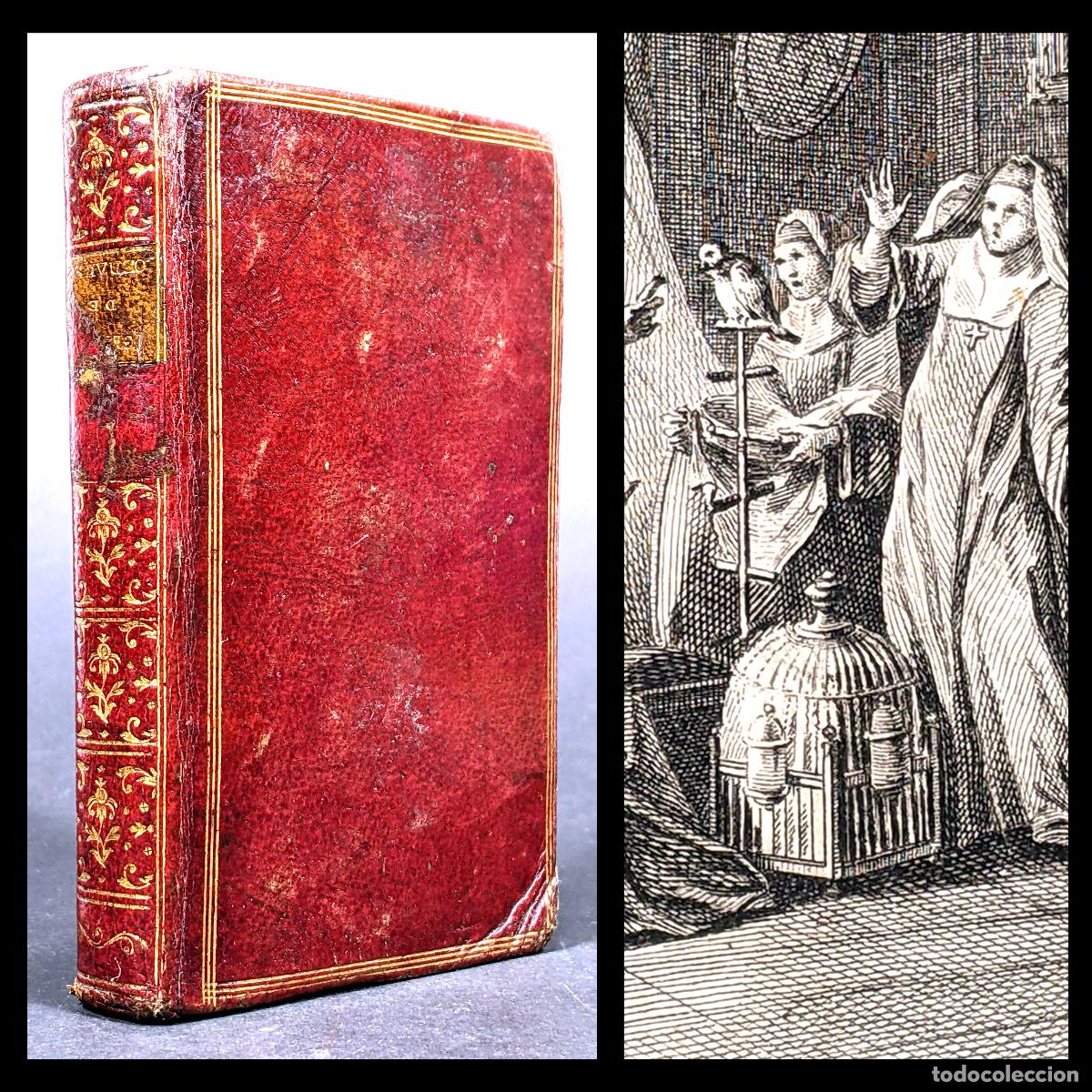 Antiquarische B&uuml;cher: A&ntilde;o 1780 Historia del loro malhablado en un convento Encuadernaci&oacute;n de lujo marroqu&iacute;n rojo Grabado