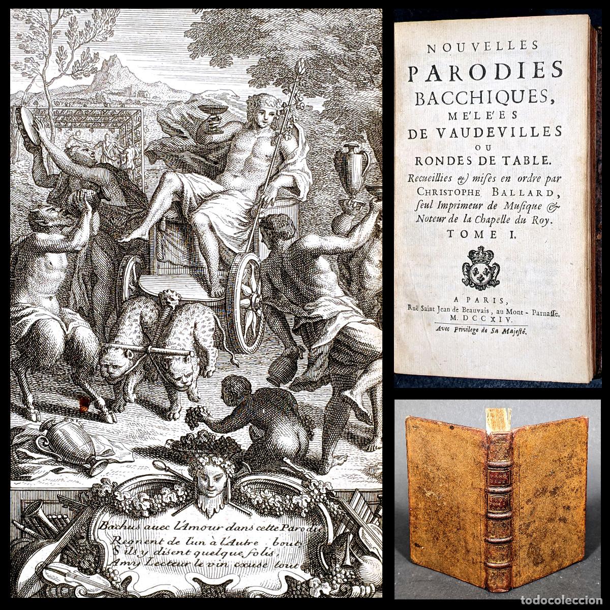 Antiquarische B&uuml;cher: A&ntilde;o 1714 Parodias b&aacute;quicas Vodeviles y canciones de borrachera &Oacute;peras Grabados partituras