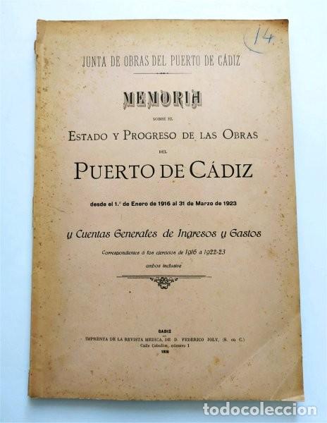 Antiquarische B&uuml;cher: Junta de Obras del Puerto de C&aacute;diz. Memoria sobre estado y progreso obras del Puerto de C&aacute;diz. 1926