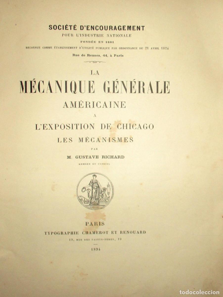 Libros antiguos: LA MEC&Aacute;NICA GENERAL AMERICANA EN LA EXPOSICI&Oacute;N DE CHICAGO. G. RICHARD, 1894. EN FRANC&Eacute;S.