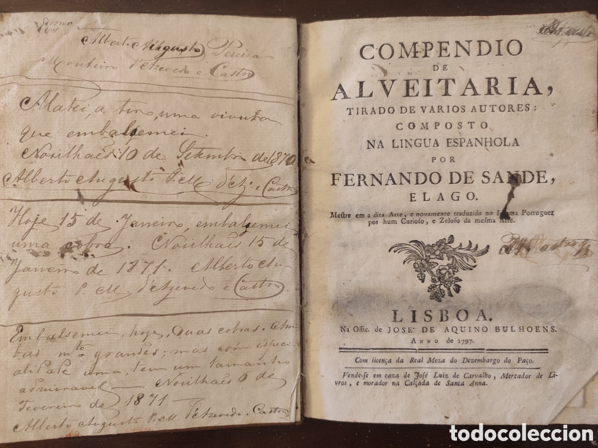 Libros antiguos: Compendio de Alveitaria - Fernando de Sande (Lisboa, 1797)