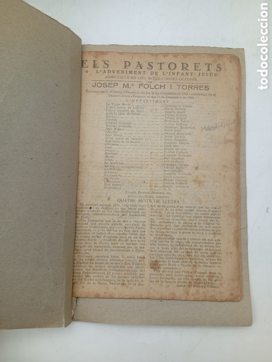 Libri antichi: Raro ejemplar Els pastorets Folch i Torres 1918 segunda edici&oacute;n
