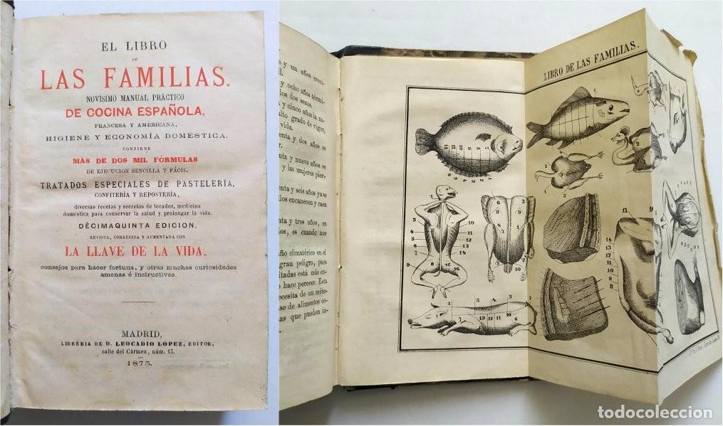 Libros antiguos: El libro de las familias. Manual pr&aacute;ctico de cocina espa&ntilde;ola, francesa y americana. Reposter&iacute;a. 1875
