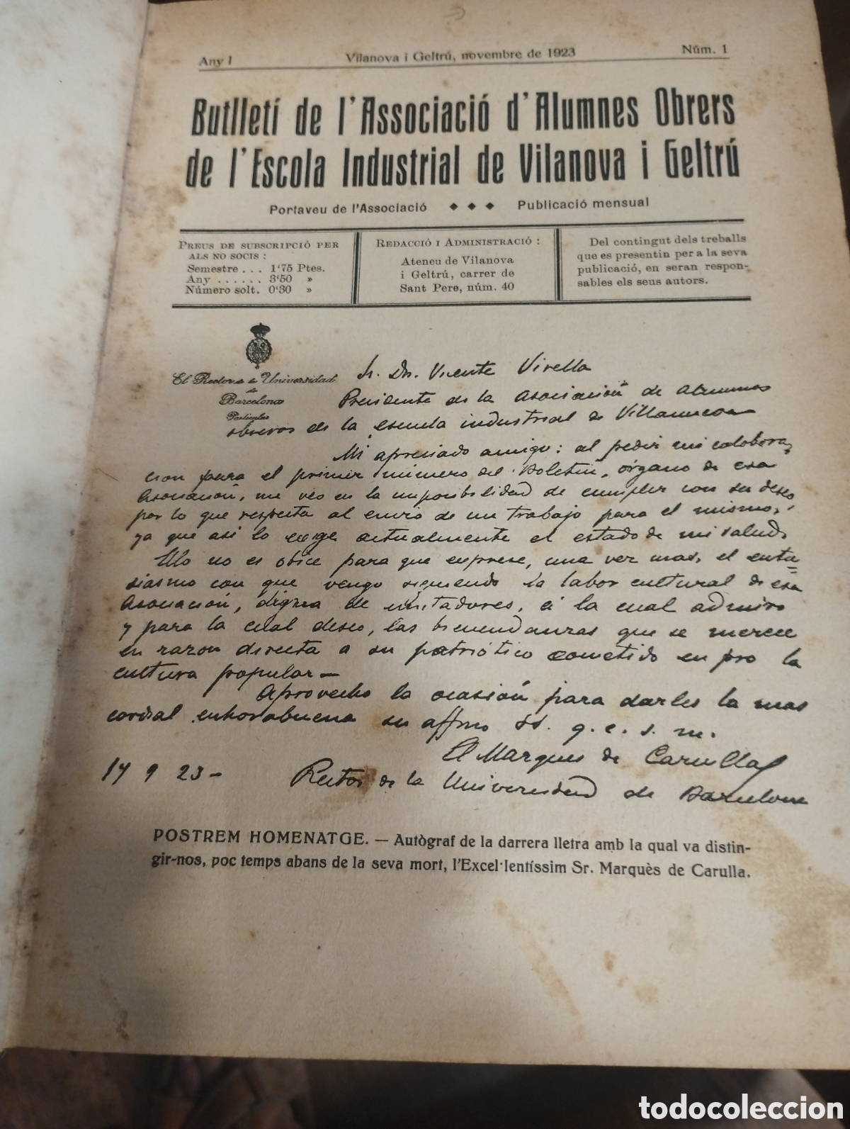 Libros antiguos: Butllet&iacute; de l'associaci&oacute; d'alumnes obrers de l'escola industrial de Vilanova i la Geltr&uacute; anys 1,2,3,