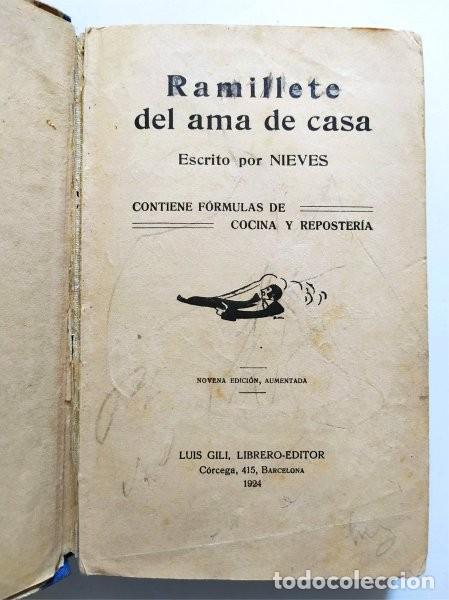 Libros antiguos: Ramillete del ama de casa. Recetario de cocina y reposter&iacute;a. Barcelona, 1924