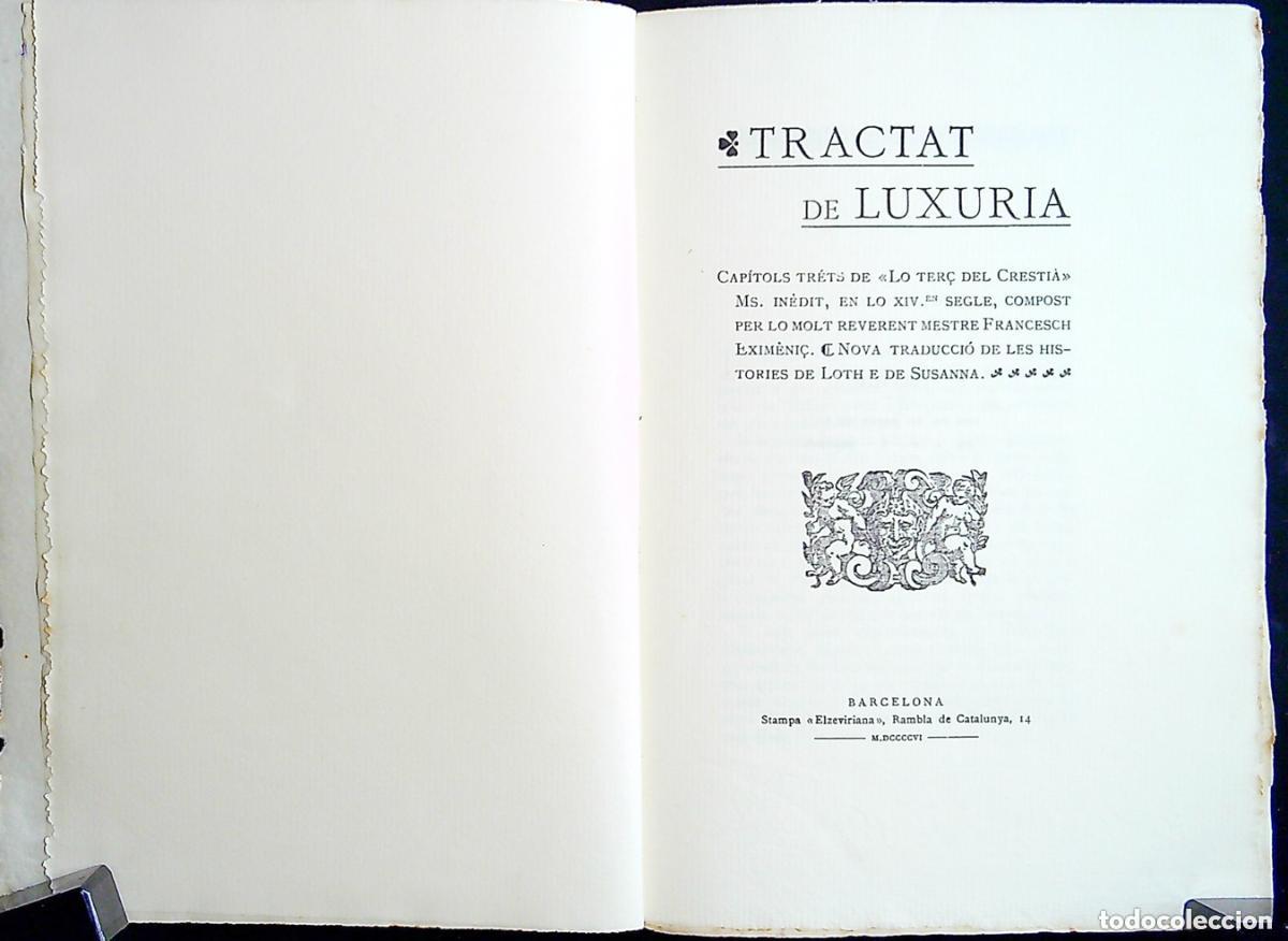 Libros antiguos: TRACTAT DE LUXURIA: CAPITOLS TRETS DE LO TER&Ccedil; DEL CRESTI&Agrave; - FRANCESC EIXIMENIS 1906
