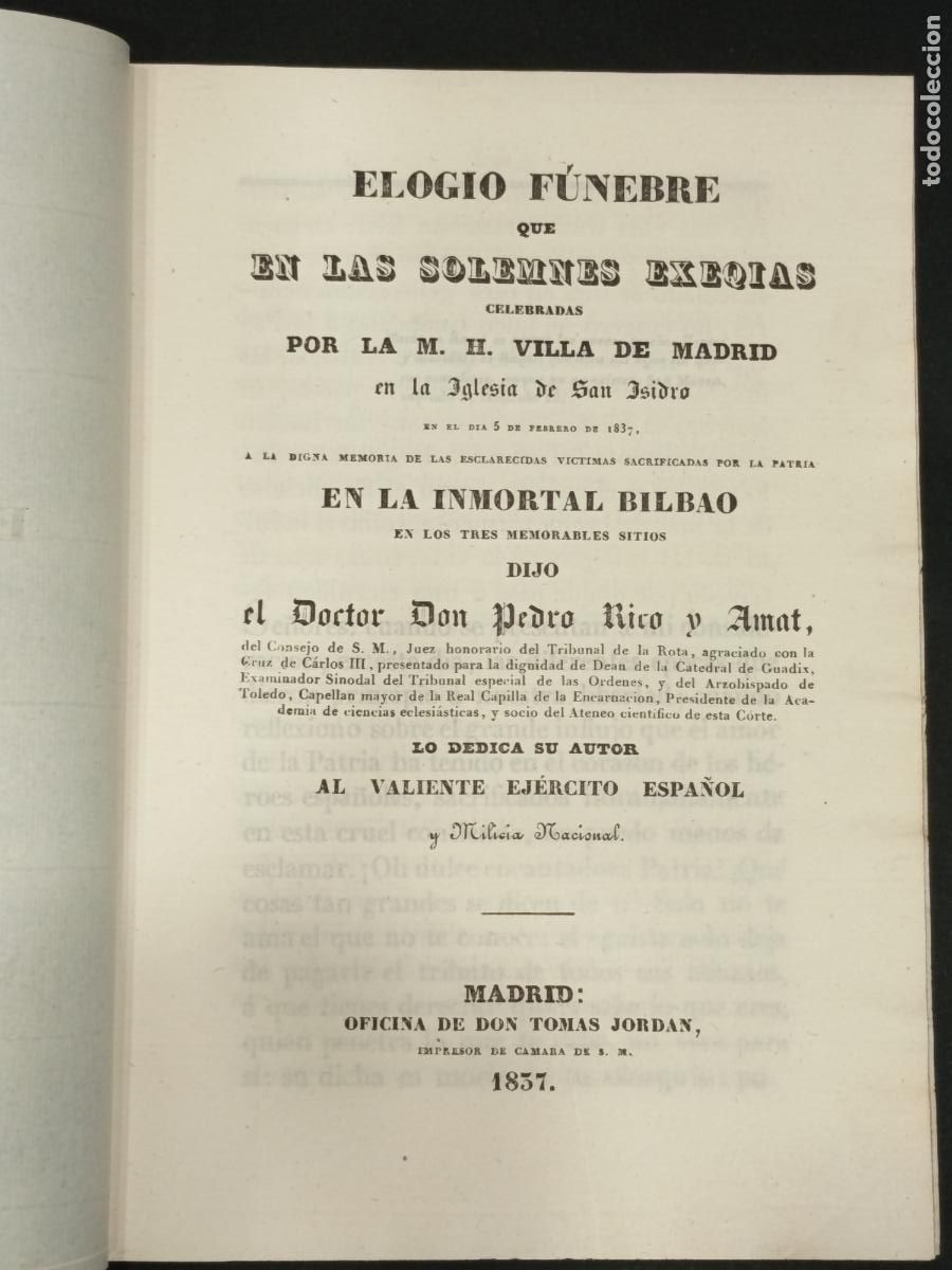Libros antiguos: 1837 - Elogio f&uacute;nebre (&hellip;) en la Villa de Madrid a la memoria de esclarecidas v&iacute;ctimas sacrificadas