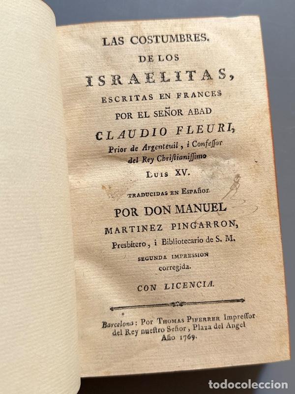 Libros antiguos: Las costumbres de los israelitas, Claudio Fleuri. Sello C. N. T - Thomas Piferrer Impressor, 1769