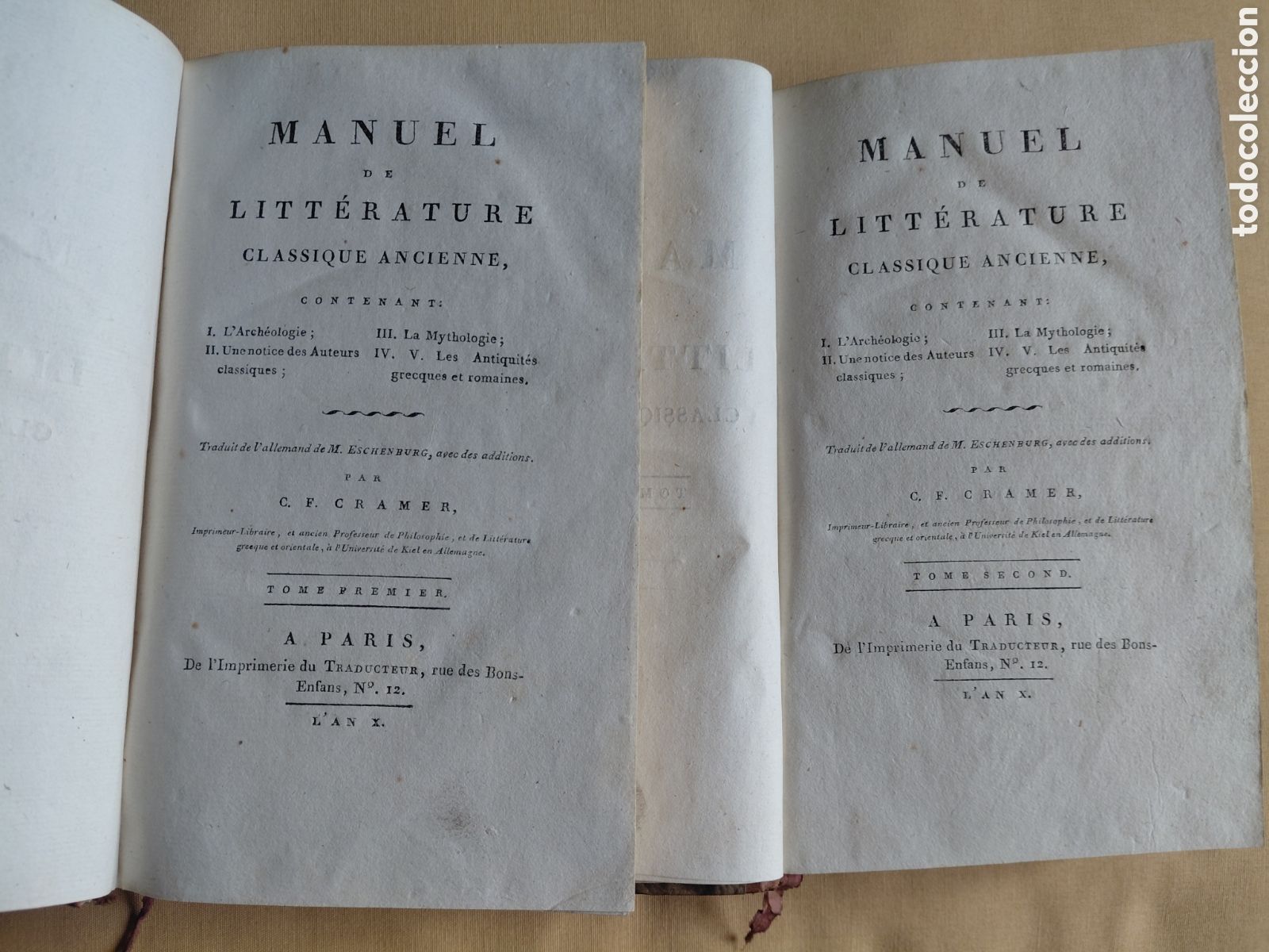 Libros antiguos: 1802 MANUEL de LITT&Eacute;RATURE CLASSIQUE ANCIENNE,Imprimerie du Traducteur, L' AN X, paris, 1802 contena