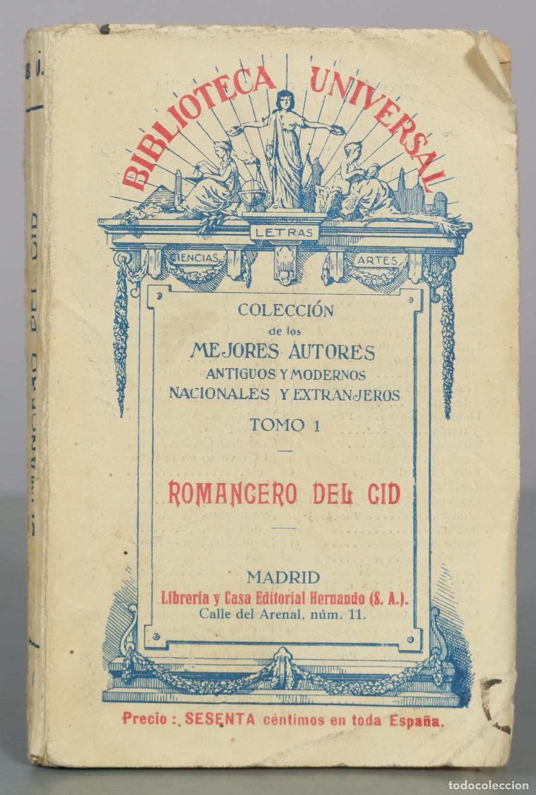 Libros antiguos: Romancero del Cid - Librer&iacute;a y Casa Editorial Hernando. TOMO I