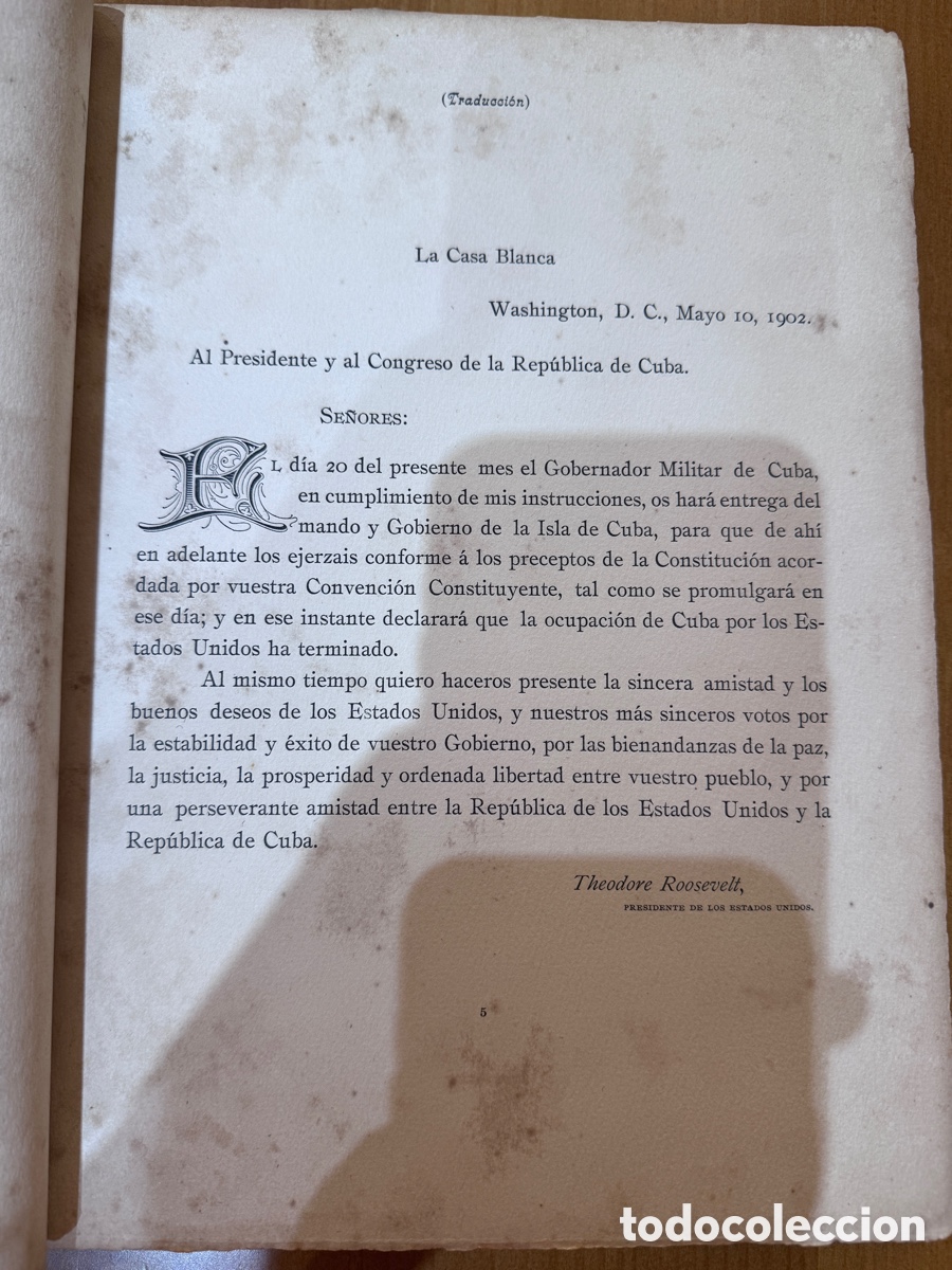 Libros antiguos: Documentos Internacionales referentes al reconocimiento de la Rep&uacute;blica de Cuba 1904 - Foto 5