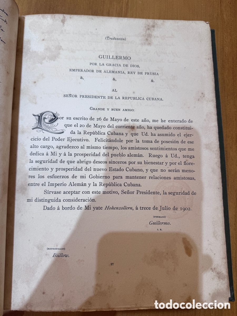 Libros antiguos: Documentos Internacionales referentes al reconocimiento de la Rep&uacute;blica de Cuba 1904 - Foto 8