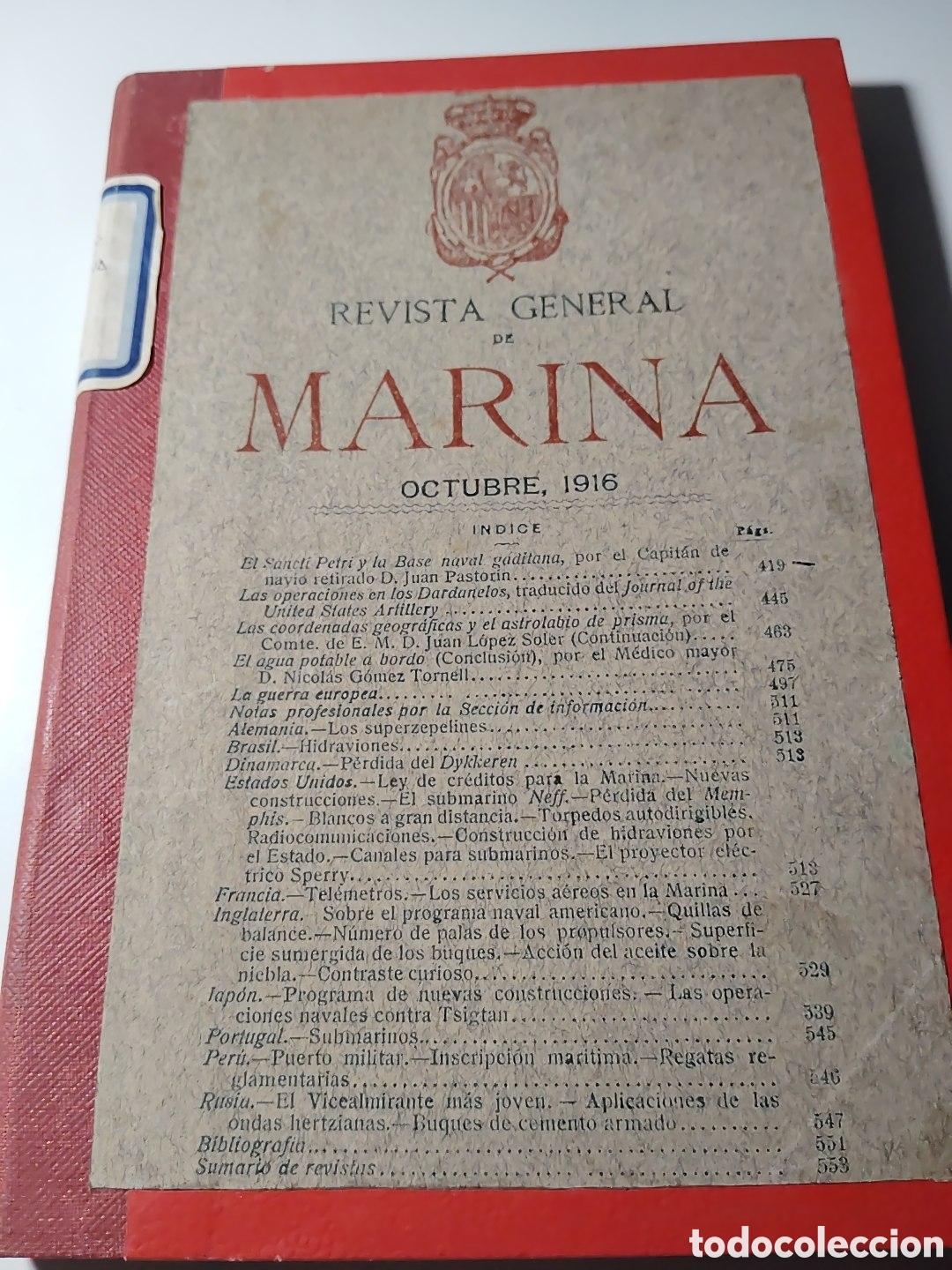 Libros antiguos: REVISTA GENERAL DE MARINA. Octubre 1916