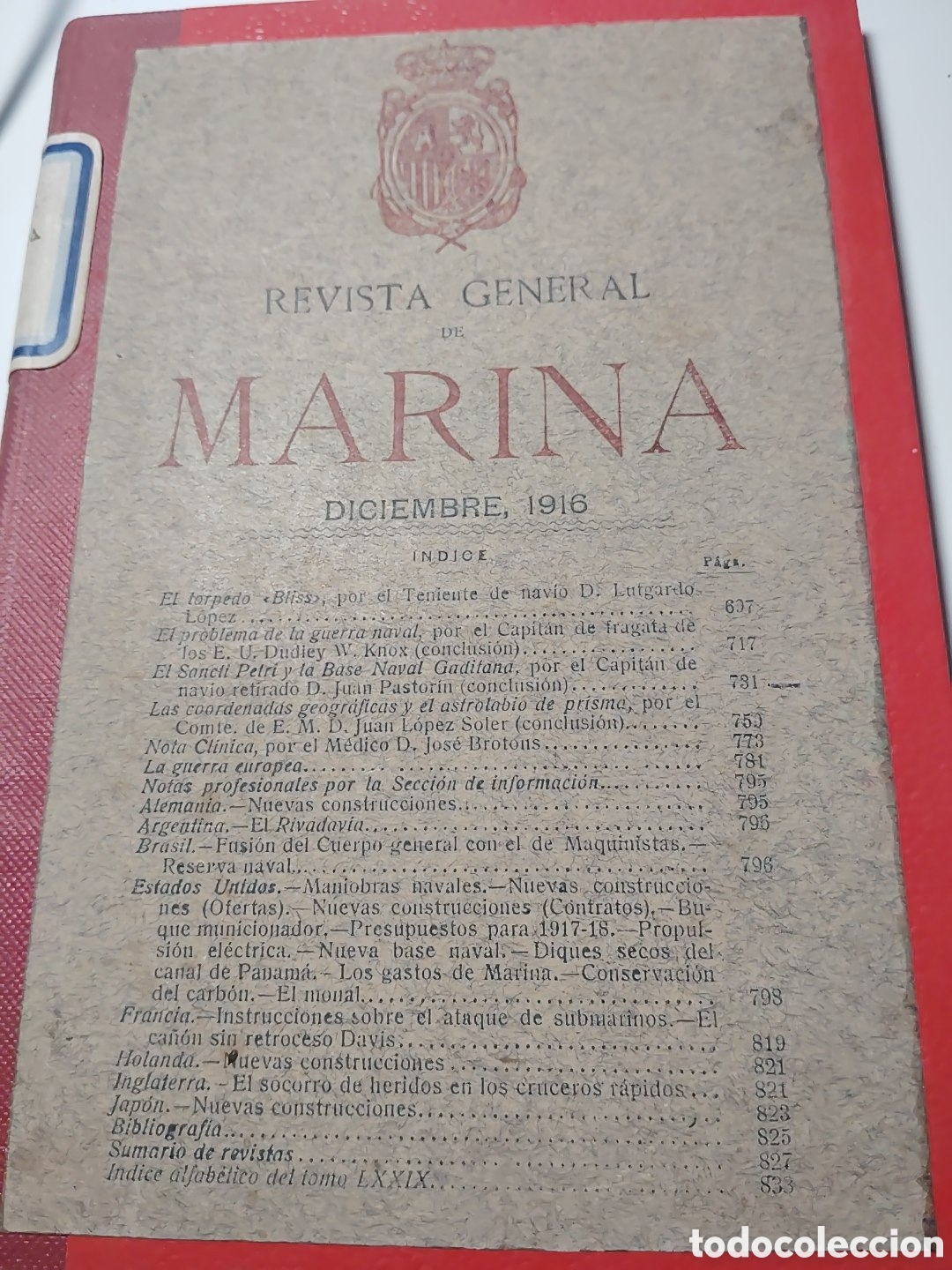 Libros antiguos: Revista general de Marina. Diciembre de 1916
