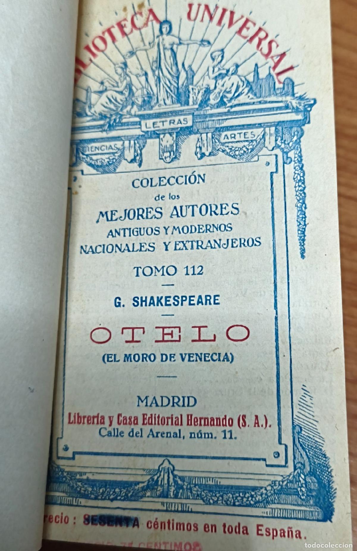 Libros antiguos: Otelo - G. Shakespeare - Librer&iacute;a y Casa Editorial Hernando - Foto 2