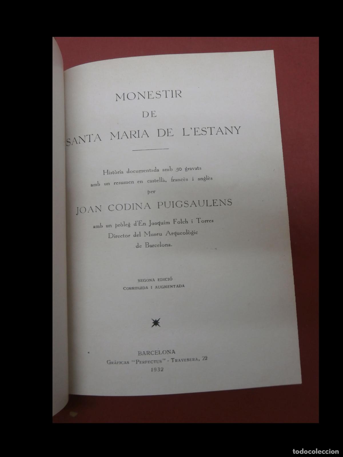 Libros antiguos: Monestir de Santa Maria de lEstany. Joan Codina - Foto 7