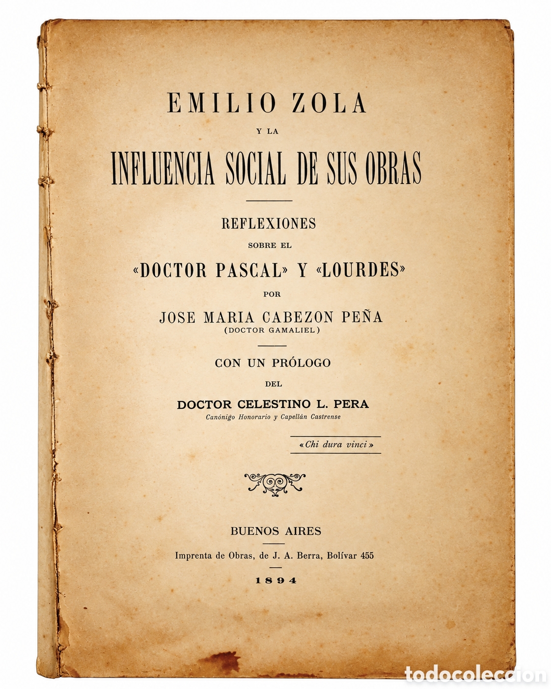 Libros antiguos: JOS&Eacute; MAR&Iacute;A CABEZ&Oacute;N PE&Ntilde;A &ndash; EMILIO ZOLA Y LA INFLUENCIA SOCIAL DE SUS OBRAS. REFLEXIONES SOBRE.. &mdash; LML