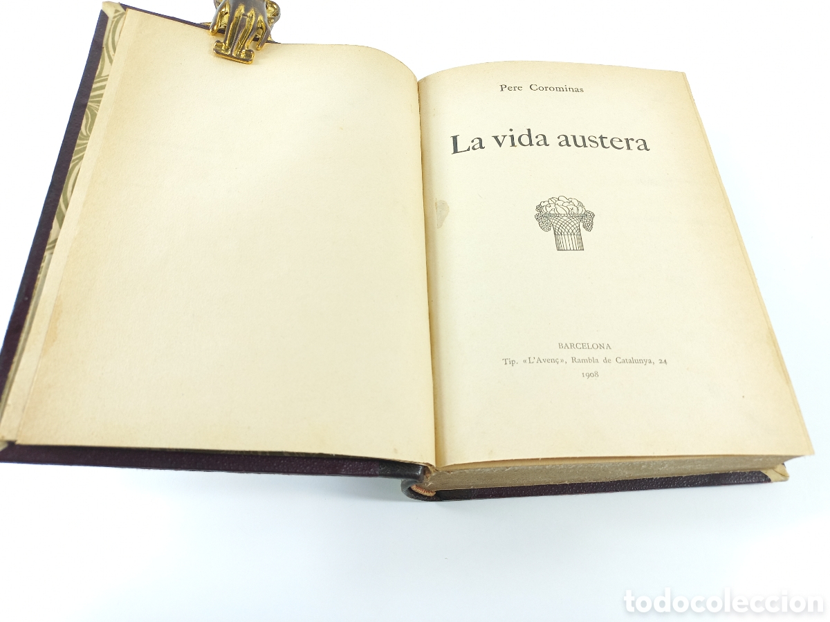 Libros antiguos: La Vida Austera. Pere Coromines. Laven&ccedil;, 1908. Catal&aacute;n. - Foto 5