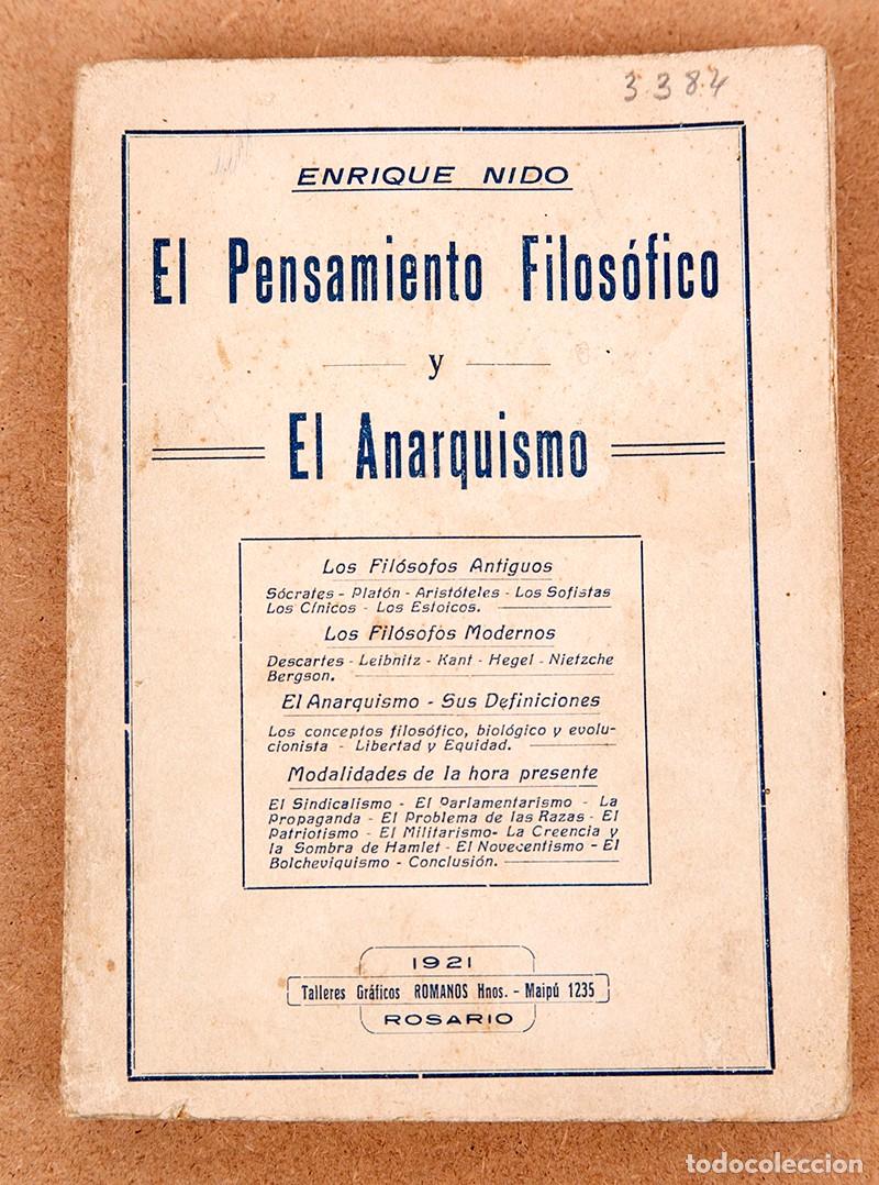 Libros antiguos: EL PENSAMIENTO FILOS&Oacute;FICO Y EL ANARQUISMO - 1921 - ENRIQUE NIDO