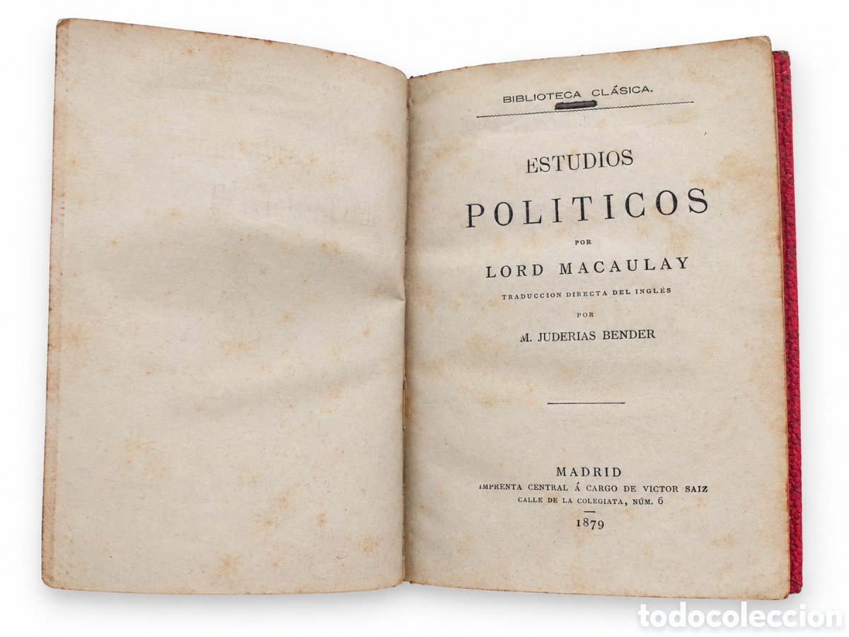 Libros antiguos: Estudios pol&iacute;ticos &ndash; Lord Macaulay (1879) - Foto 2
