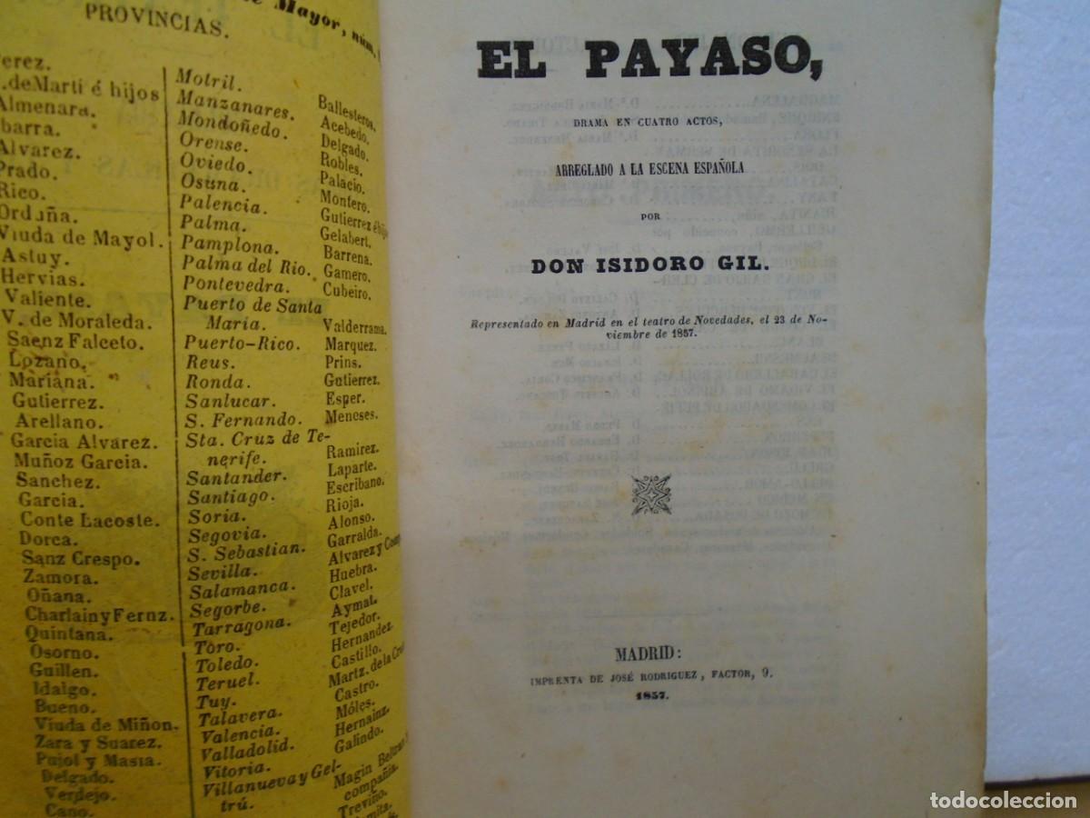 Libros antiguos: ISIDORO GIL/EL PAYASO/DRAMA EN 4 ACTOS/MADRID 1857/ RARO. - Foto 2