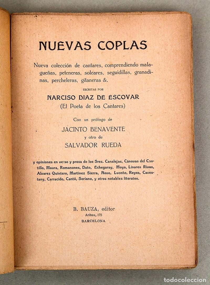 Libros antiguos: NARCISO D&Iacute;AZ ESCOVAR - NUEVAS COPLAS - 1917 - Foto 3