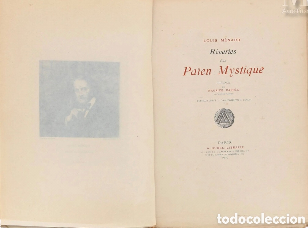 Livros antigos: MENARD Louis Enso&ntilde;aciones pagano m&iacute;stico Durel 1900 Tirada 240 - 1 DE LOS 20 EN PAPEL JAPON Dedicado