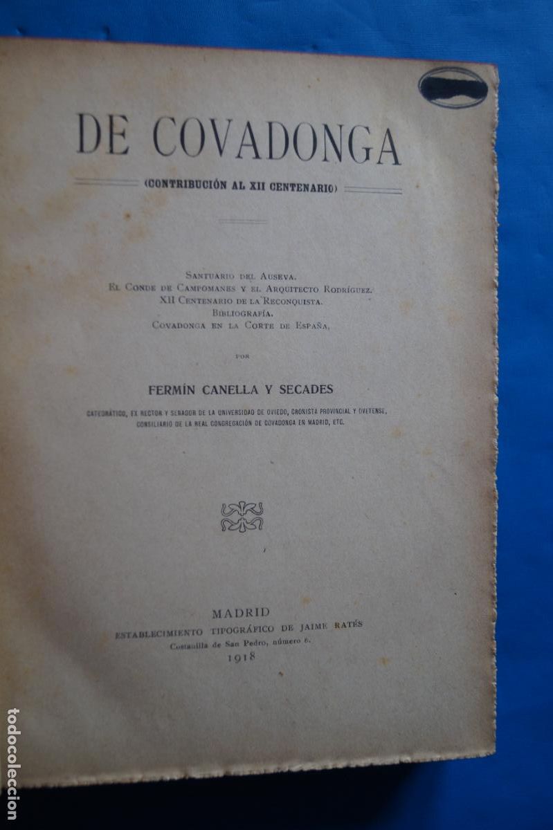 Libros antiguos: DE COVADONGA. FERMIN CANELLA Y SECADES. 1918 - Foto 2