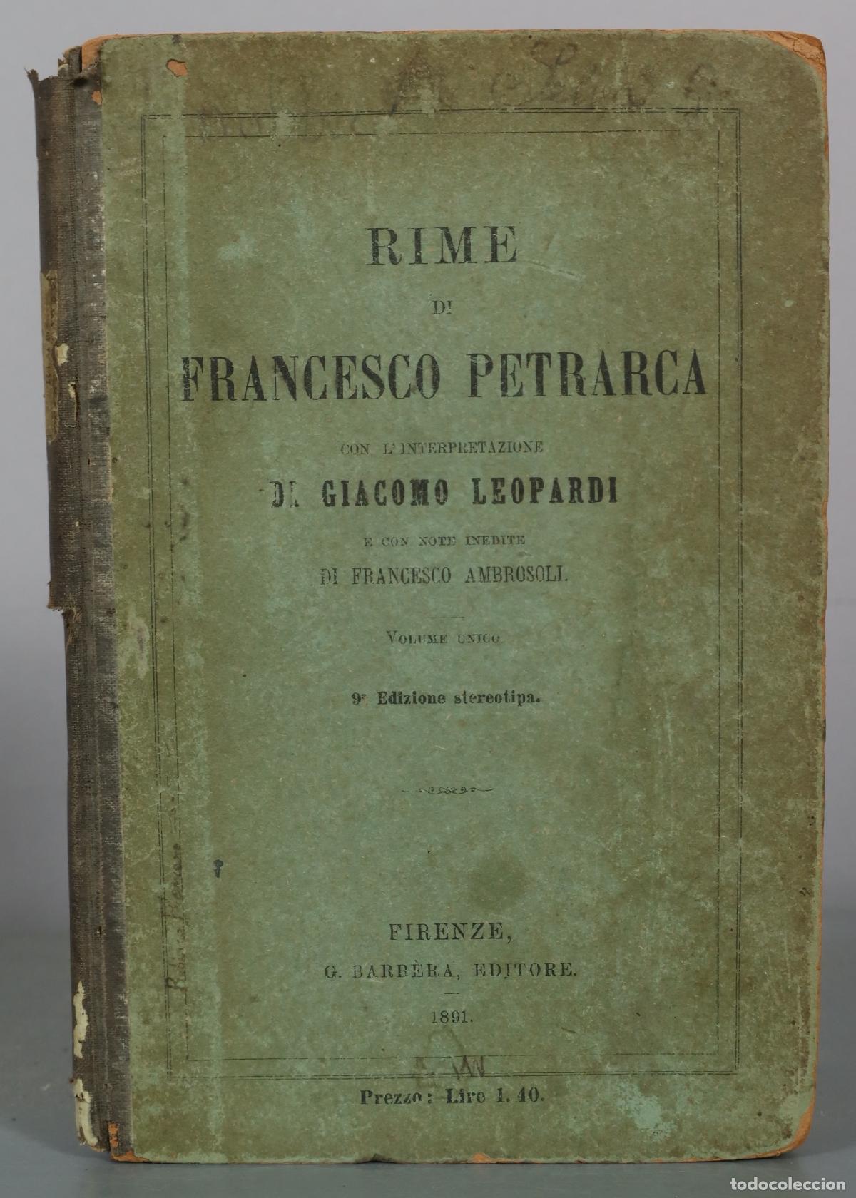 Libros antiguos: 1891 Rime - Francesco Petrarca - G. Barb&egrave;ra
