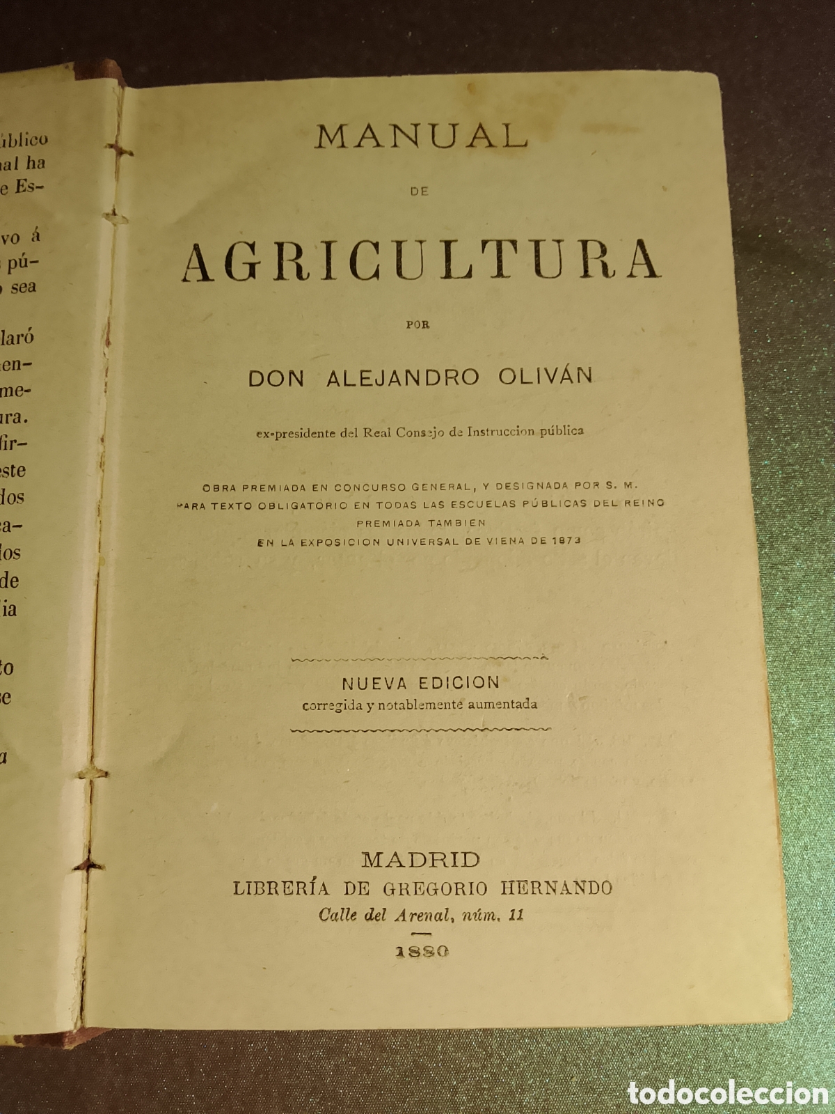 Libros antiguos: Manual de Agricultura - Alejandro Olivan - 1880 - Foto 1