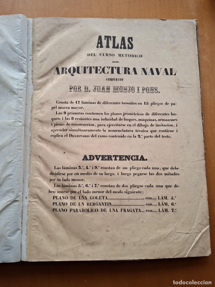 Libros antiguos: Atlas del curso Metodico de Arquitectura Naval . Por Juan Monjo y Pons. Completo 1856. 44x33cm