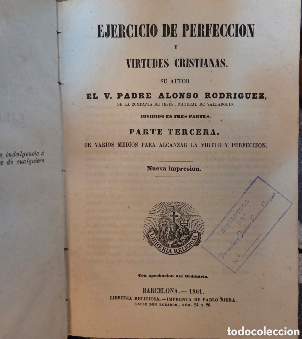 Libros antiguos: Ejercicio de Perfecci&oacute;n. Alonso Rodr&iacute;guez 1861 - Foto 3