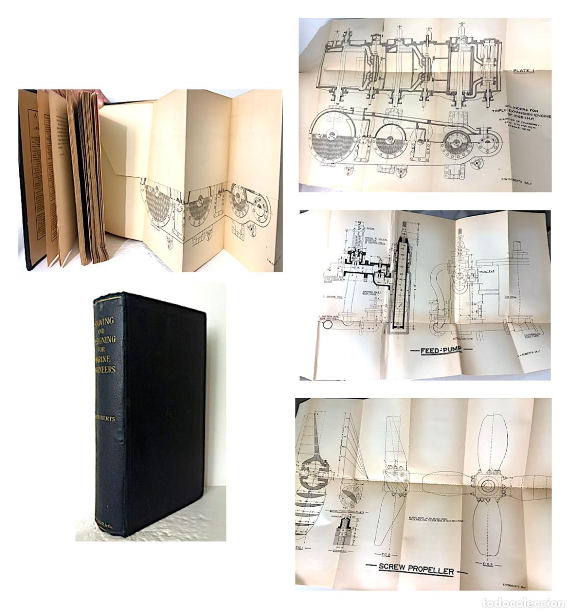 Libros antiguos: Dibujos para Ingenieros de Marina 1895 N. Y. (Drawing and Designing, Roberts...18 l&aacute;minas pleg