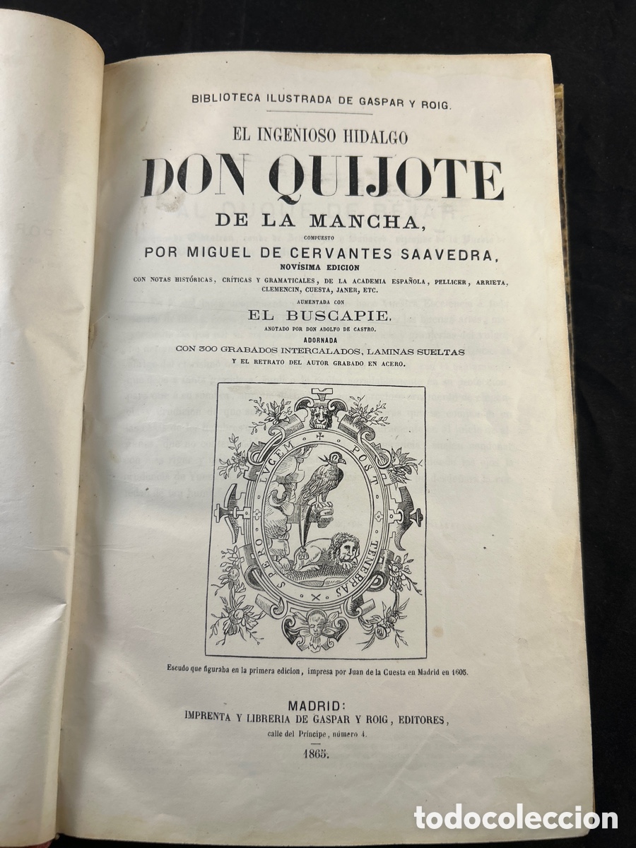 Libros antiguos: EL INGENIOSO HIDALGO DON QUIJOTE DE LA MANCHA. GASPAR Y ROIG. 1865